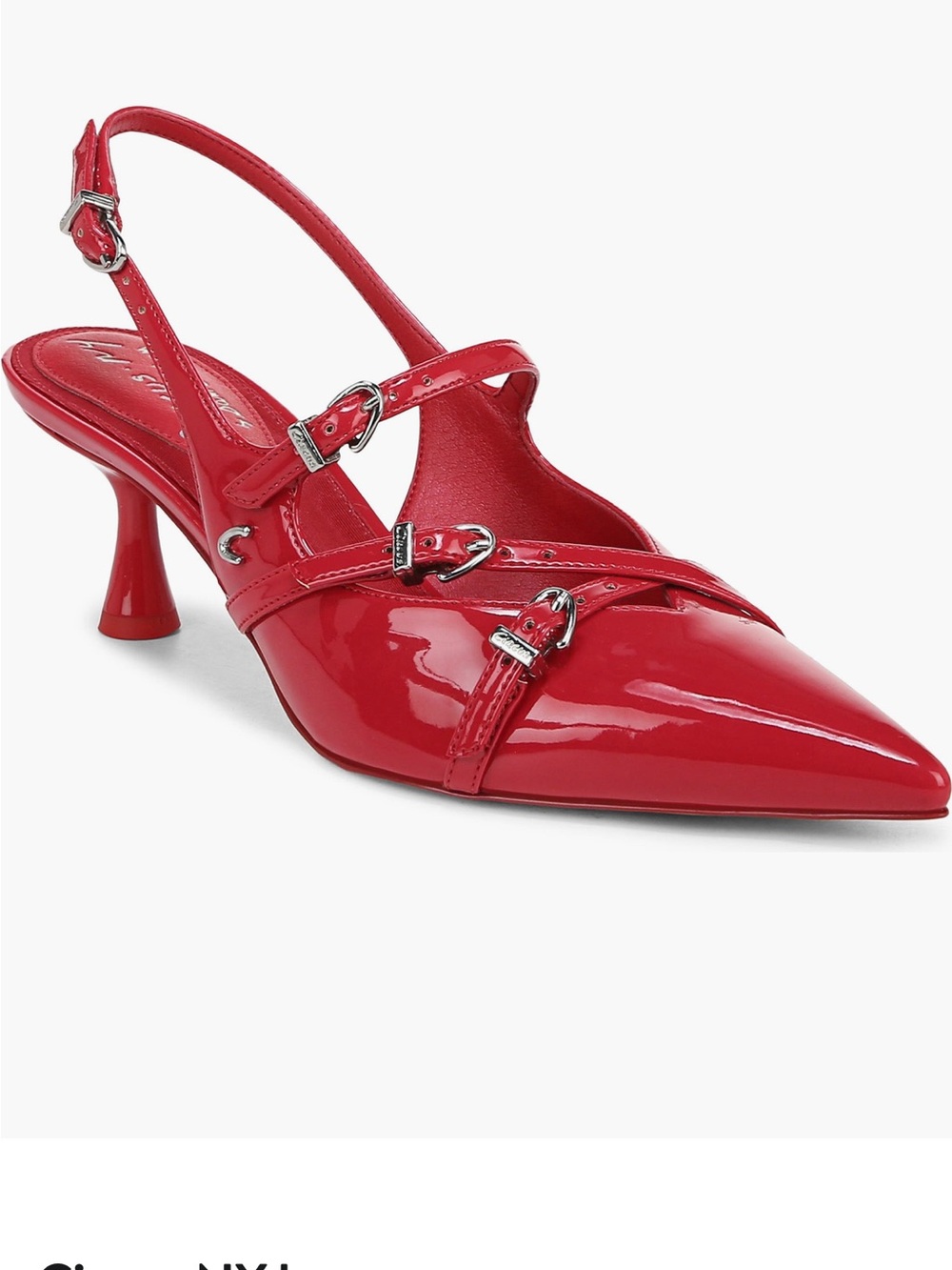 Sam Edelman Circus NY Red Patent Pointed Slingback Heels with Buckle Straps